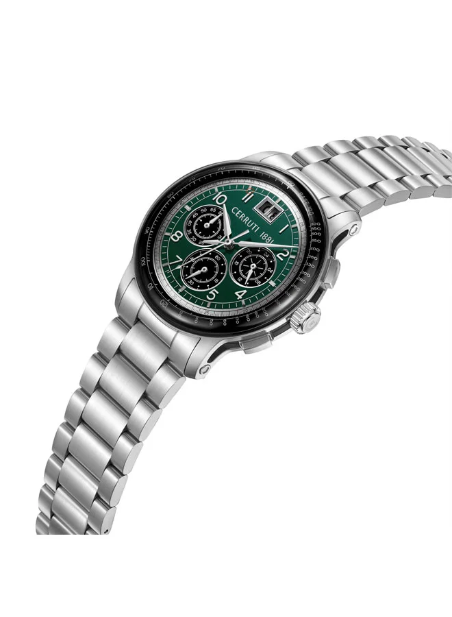 شيروتي 1881 Petroio Green/Black Dial Stainless Steel Bracelet Chronograph Watch for Men, 43mm